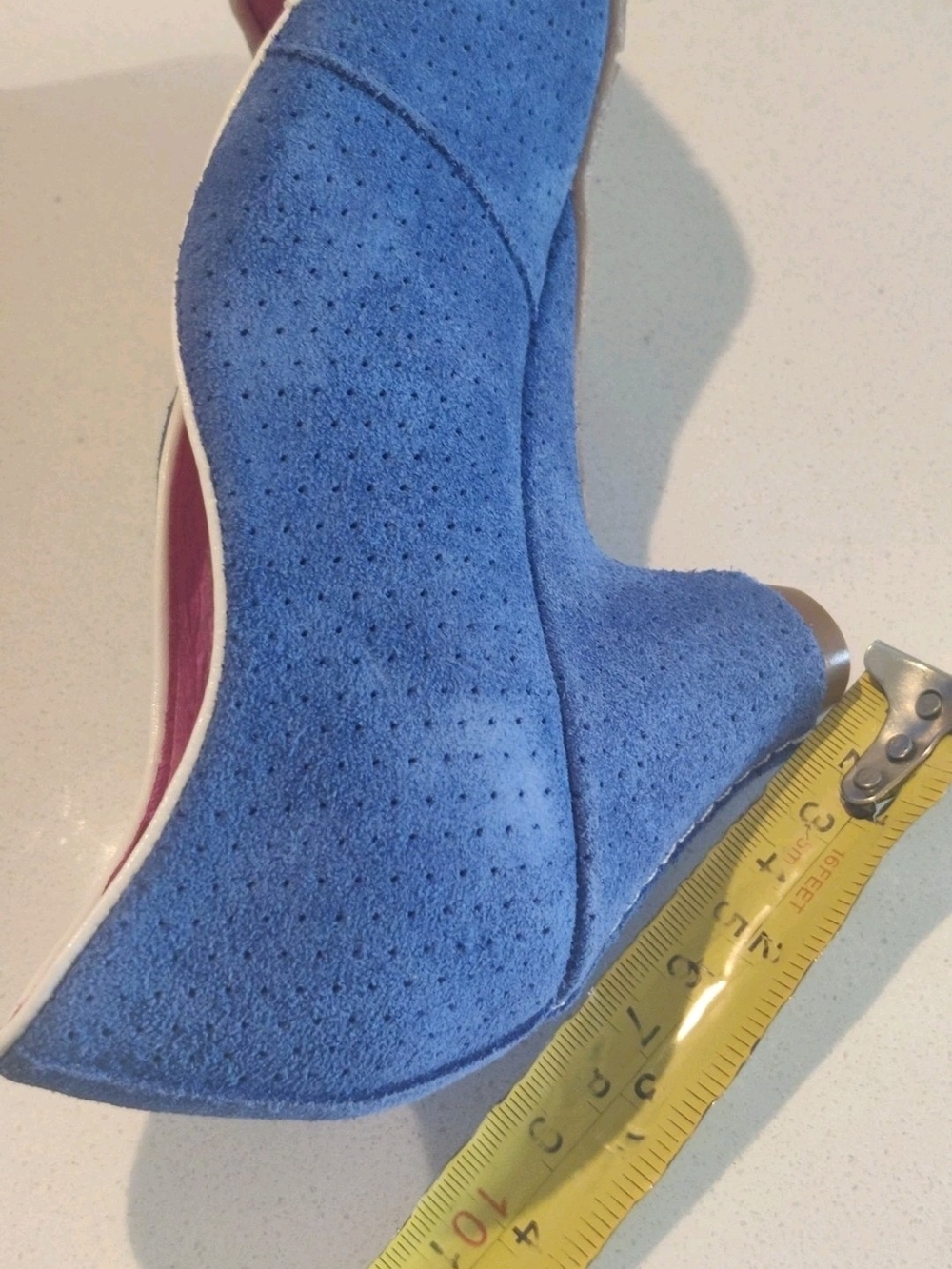 Chanii B Womens 38/7-7.5 Two Tone Blue and Pink Open Toe Suede Leather Heels - Picture 8 of 16